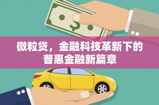 普洱微粒贷，金融科技革新下的普惠金融新篇章