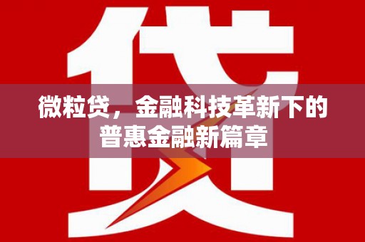 普洱微粒贷，金融科技革新下的普惠金融新篇章